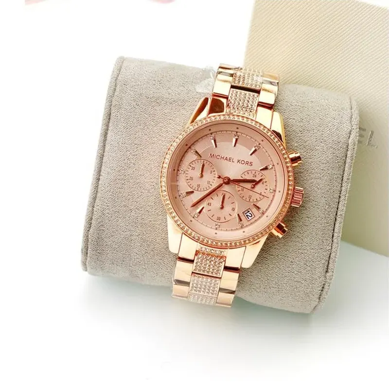 Michael Kors Ritz Chronograph Rose Gold-tone Ladies Watch- MK6485